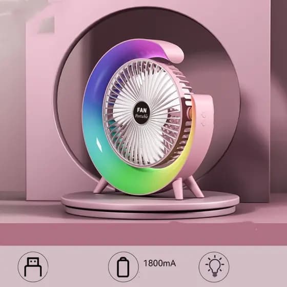 Mini Ventilador USB com Luz Noturna Brilhante - Silencioso e Portátil Desktop Lançamento na loja, aproveite produto com pronta entrega