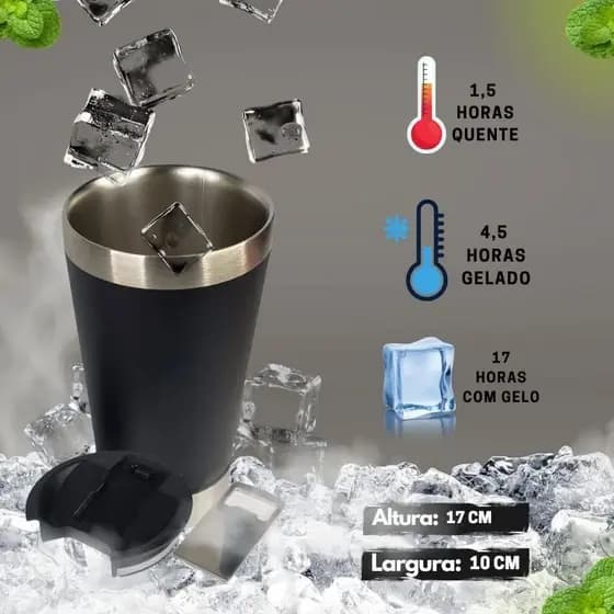 Copo Térmico Preto para Cerveja/Café com tampa 473ML Lançamento na loja, aproveite produto com pronta entrega