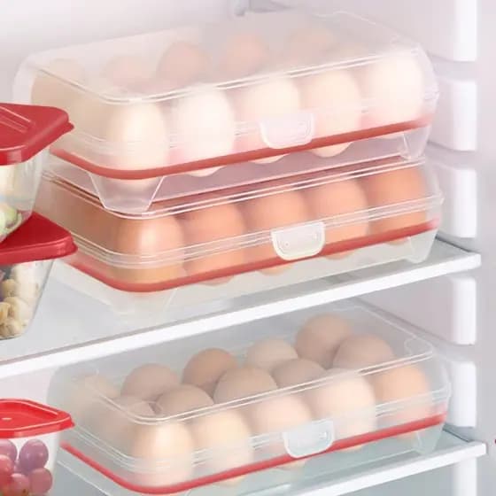 Porta Ovos Organizador 15 Cavidades Plástico Retangular Tampa Bandeja Empilhável Geladeira Cozinha