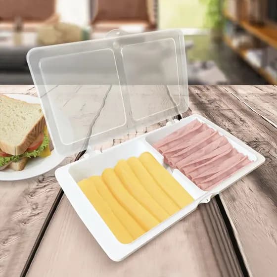 Porta Frios Presunto Queijo Com 2 Divisórias Retangular Com Tampa De Fechamento Empilhável