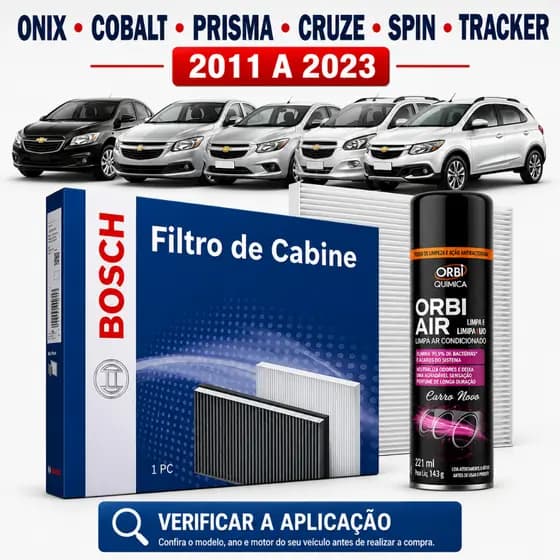 Filtro Ar Condicionado Onix Cobalt Prisma Cruze Spin Tracker + Higienizador