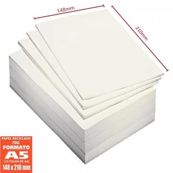 Papel A5 Sulfite Pacote 500 Folhas Resma Reciclado NFe