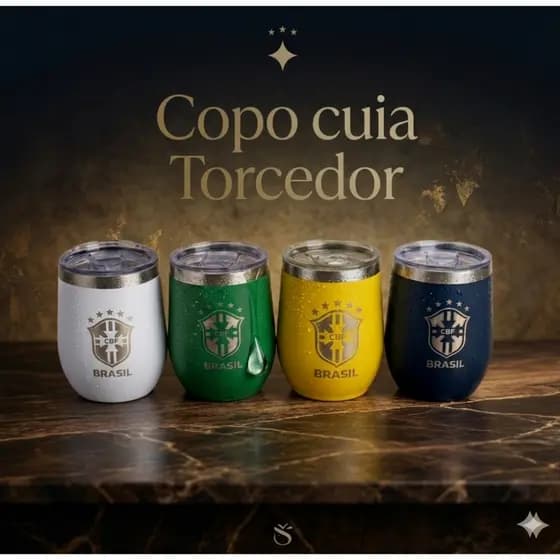 Copo Cuia Térmico TORCEDOR PERSONALIZADO 360ml Aço Inox Mantem Gelado e Quente com Tampa e Caixa