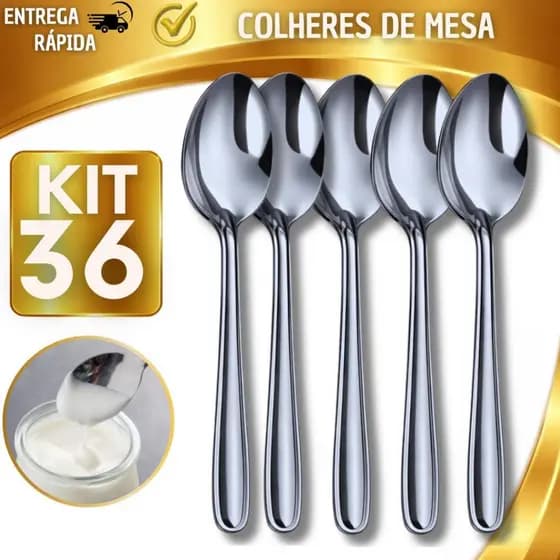 Jogo de Colheres de Mesa Inox Kit 12 / 24 / 36 – Talheres de Sopa para Cozinha Restaurante