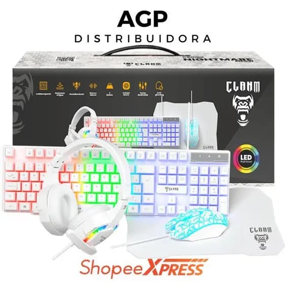 Kit Gamer Branco Combo 4 em 1 Teclado Gamer, Mouse Gamer, Headset Gamer e Mousepad Brancos!