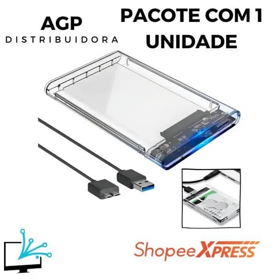 Kit 1, 2 ou 5 Case para HD SATA 2,5" NOTEBOOK USB 3.0 Transparente Atacado e Revenda