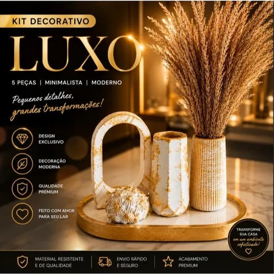 Kit Decorativo Sala Luxo 5 Peças Minimalista Vasos Gesso Decoração Moderna