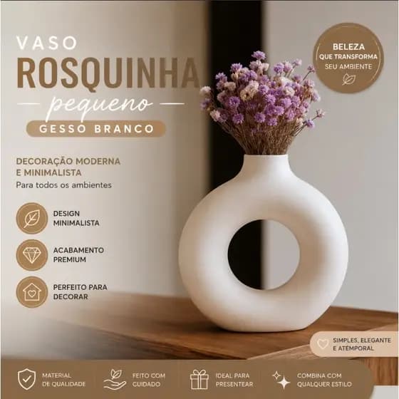 Vaso Rosquinha Pequeno Gesso Branco Decor Moderno Minimalista Sala