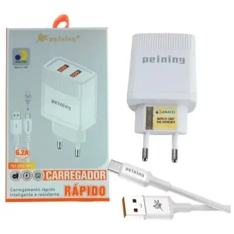 Carregador Rápido Celular Android Entrada V8 e Tipo C 2 saídas Usb ENVIO IMEDIATO