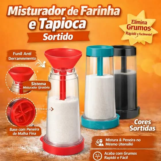 Misturador de Farinha tapioca com Peneira Giratória | Utensílio Cozinha para tapioca Açúcar e farinha acrilico