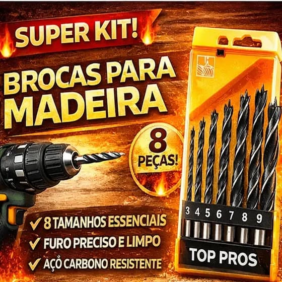 Jogo de Brocas para Madeira 8 Peças
