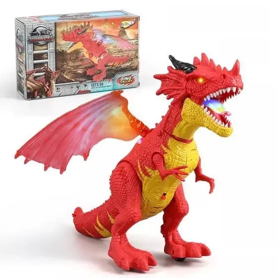 Dragão de Brinquedo Dinossauro Solta Fumaça com Som Luz Boneco Dragão Com Movimentos