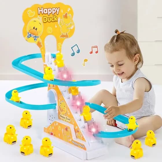 Brinquedos do bebê pato elétrico pista corrediça brinquedos meninos meninas escadas de escalada elétrica brinquedo luzes led corrediça musical brinquedos para crianças