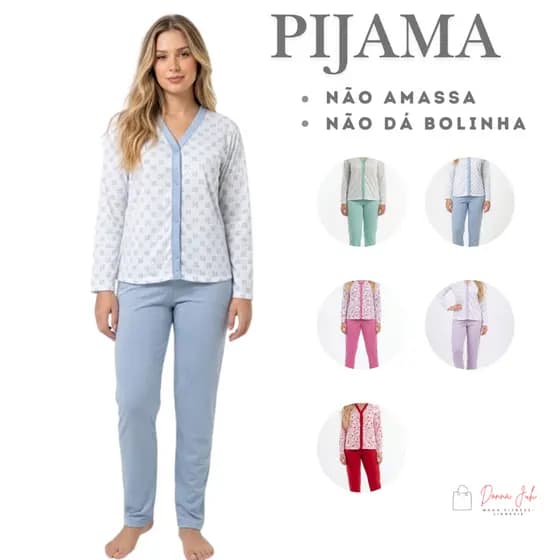 Pijama Feminino Longo Malha PU Confortável Macio Quentinho Manga Longa e Calça Envio Rápido Inverno