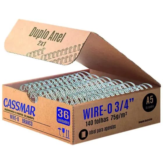 Wire-o para Encadernação 2x1 A5 Branco 3/4 para 140fls 36un