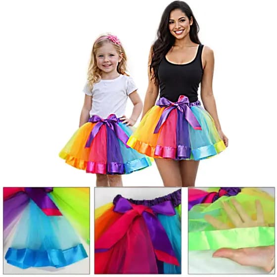 Saia De Tule Arco-íris 40cm Carnaval Com Laço Saia Tutu Colorida Unicórnio Fantasia Festa Aniversário
