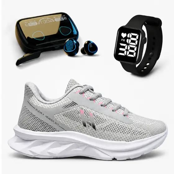 Tênis Feminino + Relógio + Fone Bluetooth Esportivo Academia Corrida Promoção Barato Leve