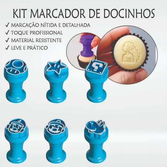 Kit 6 Carimbos para Doces Mario | Decorar Brigadeiros, Cupcakes e Confeitaria Marcador de docinhos