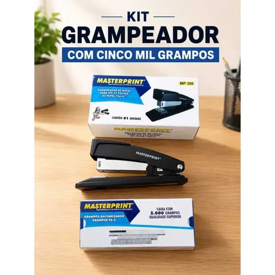 Kit Grampeador Masterprint + 5.000 Grampos 26/6 | Alta Qualidade para Escritório e Escola