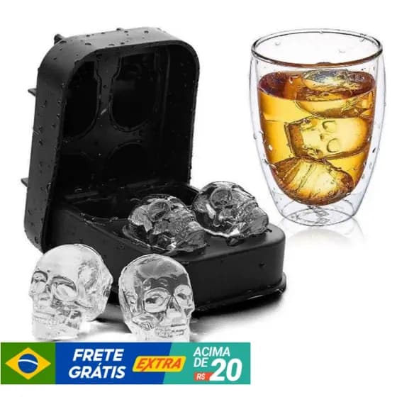 Forma de Gelo Silicone Caveira 3D Bebida Bar Chocolate Festa