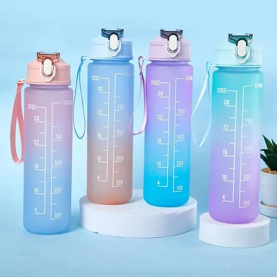 Kit 2 Garrafas, 900ml + 300ml De Água Com Adesivo e Alça Canudo Motivacional Academia Squeeze