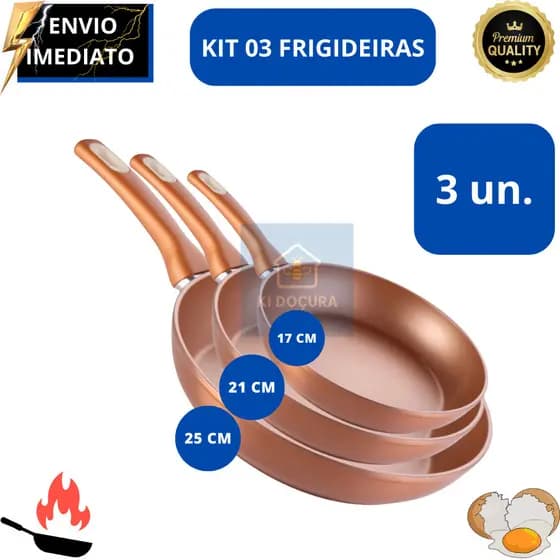 Kit Frigideira Antiaderente Grande Cerâmica Não Gruda Não Vai Óleo Utensilio Domestico Cozinha Dieta