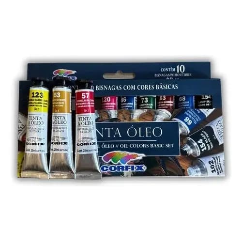 Estojo Tinta PINTURA Oleo Corfix 10 Cores Basicas De 20ml