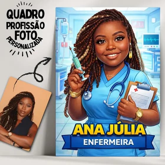 Quadro Profissão Personalizado Caricatura - Feito em Madeira com Fita Adesiva - Envio Imediato