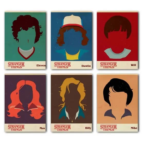 Kit 6 Quadros Decorativos Stranger Things - Feito em Madeira - Já com Fita Adesiva