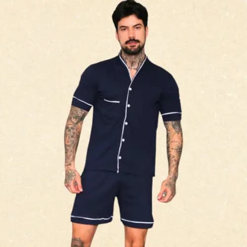 Pijama Americano Masculino De Algodão Com Botões