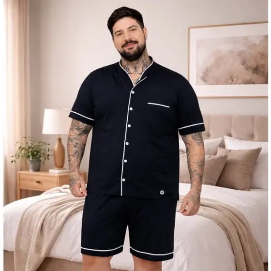 Pijama Americano Masculino Plus Size De Algodão Aberto Botões Cirurgico, Hospitalar
