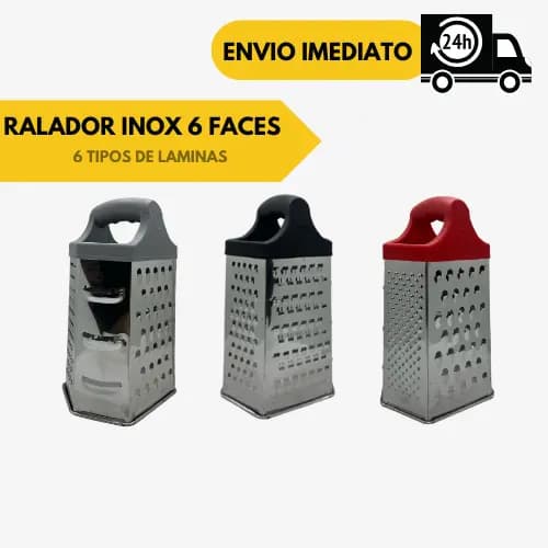 Ralador Manual 6 Faces de Laminas em Aço Inox Fatiador de Cozinha Corta, Descasca Legumes Queijos C/Alça