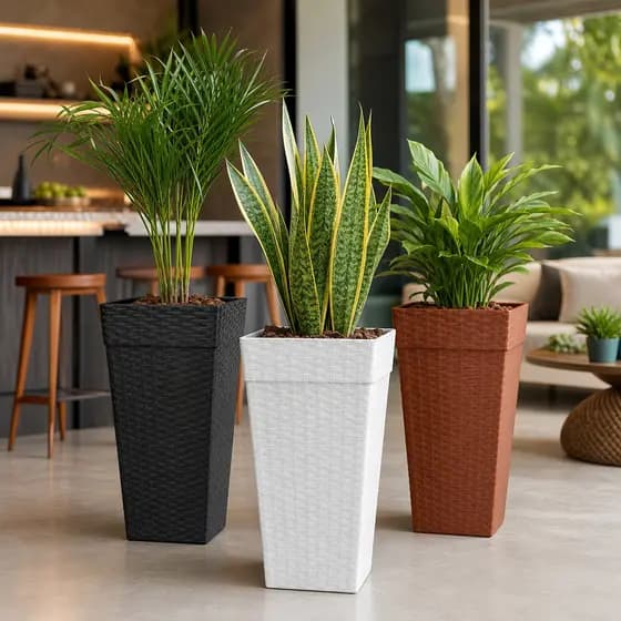 Kit 2 Vasos 17 Litros Coluna Rattan Reforçado Para Plantas e Flores Decoração Para Casa Jardins