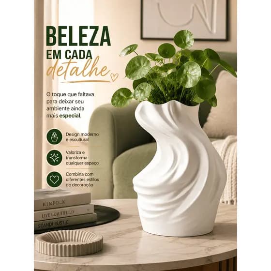 Vaso Decorativo Abstrato Moderno Branco Preto Para Sala Quarto Mesa Aparador Minimalista