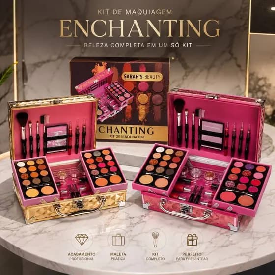 Maleta de Maquiagem Profissional Completa 2 Andares Kit de Maquiagem com Espelho Pincéis Sombras Batons Presente Feminin