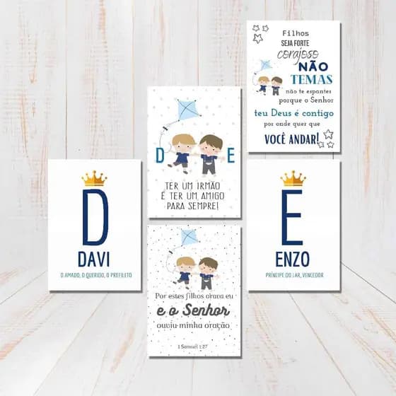 Kit Quadros Decorativos Infantil Irmãos Menino