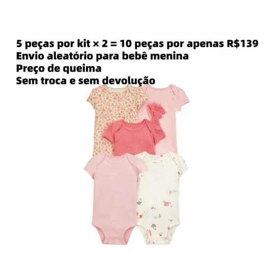 Lucky Baby Promoção de bodies para bebês e conjuntos de manga longa e curta para meninos e meninas.