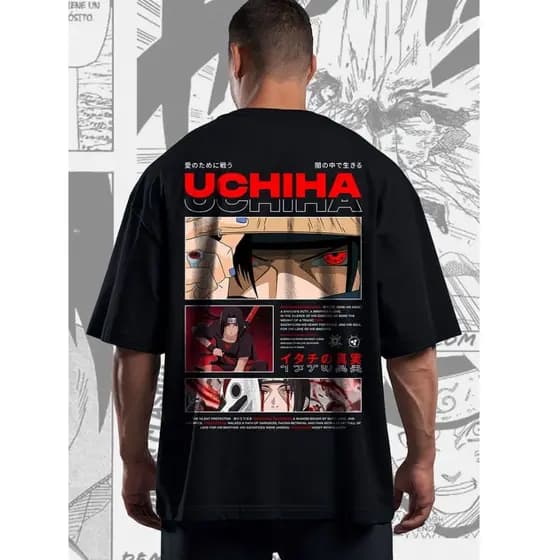 Camiseta Oversized Itachi Sasuke Uchiha Sharingan Naruto Anime