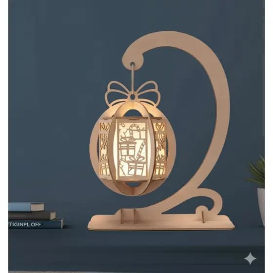 Luminária de ChãoMesa Natalina em MDF – Lanterna Presente com Suporte Curvo Corte Laser