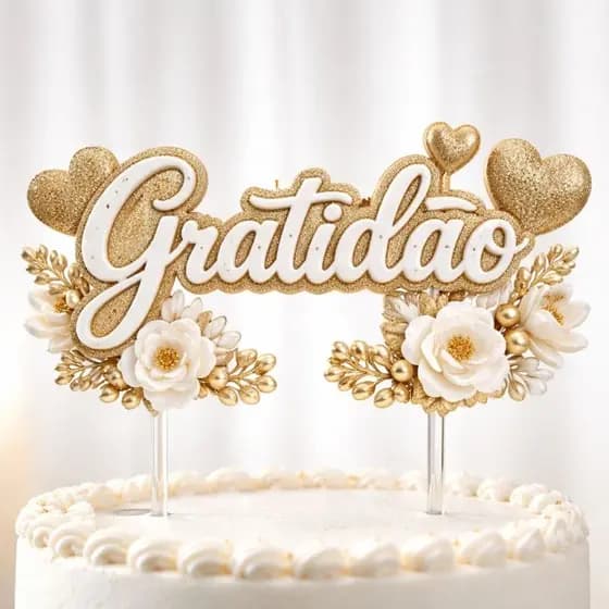 topo de bolo Gratidão - confeccionado em papel- uso decorativo em festas