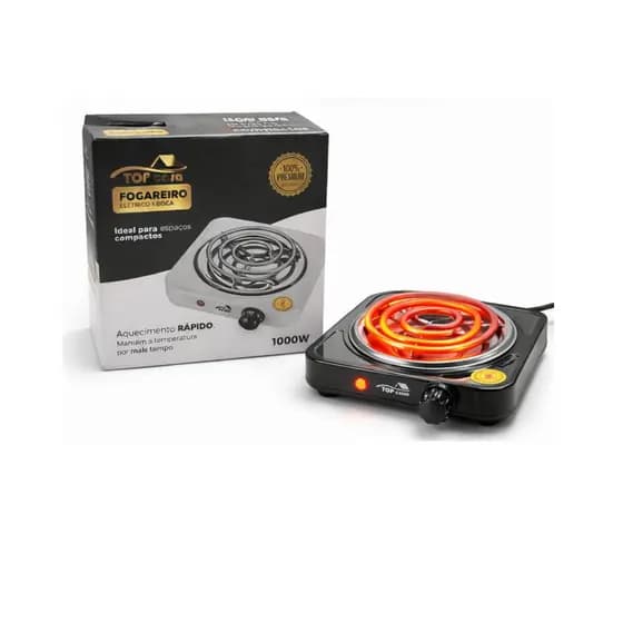 Fogareiro Elétrico 1 Boca 1000W Portátil Compacto Cozinha Camping Rápido Aquecimento Pesca