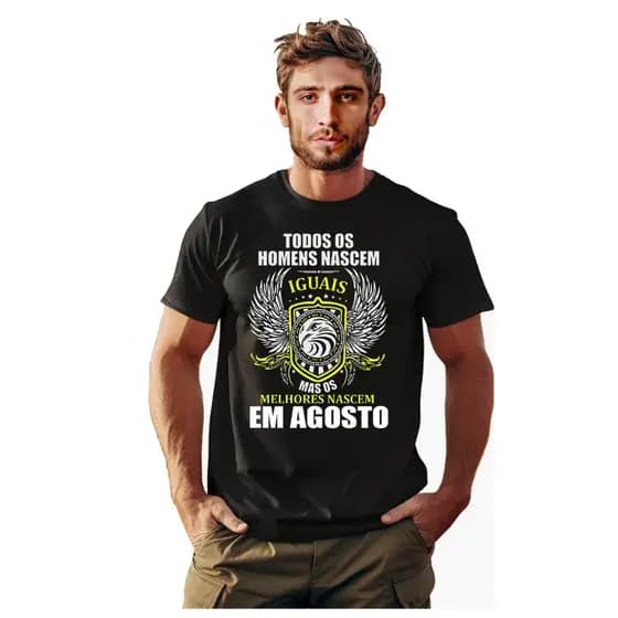 Camiseta Masculina Aniversário Agosto com Personalidade Camiseta de Aniversário Única