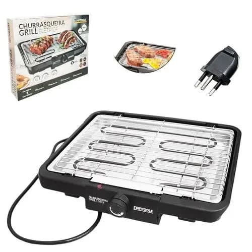 Churrasqueira Elétrica Grill Grelha Removível Portátil Fácil Limpeza 127V Preta Eficiência