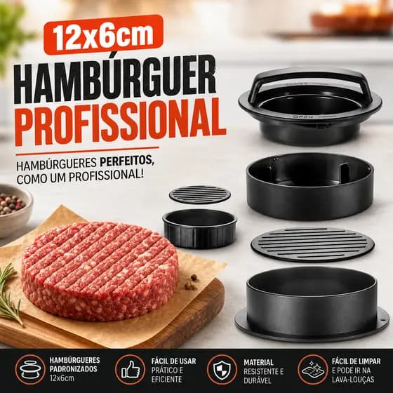 Molde para Hambúrguer Forma 5 Peças Base Removível Grande e Pequena