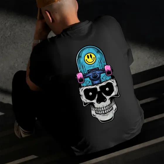 Camiseta Masculina Estampada Caveira Skate 100% Algodão Estilo Conforto Diário Do Tamanho P ao GG