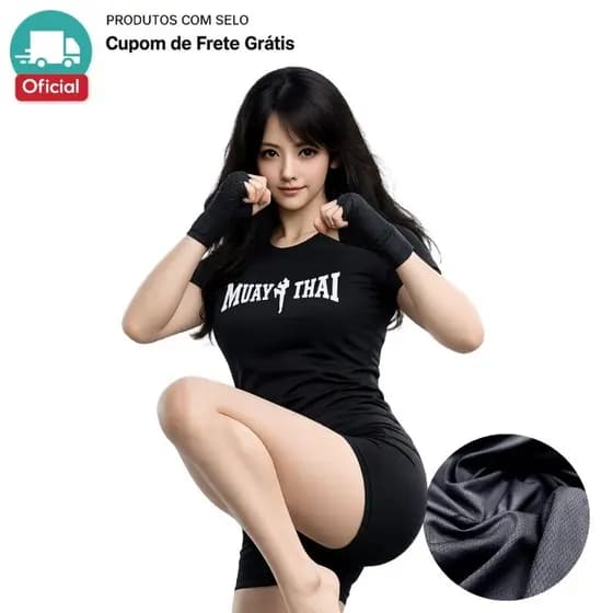 Camiseta Baby Look Feminina MUAY THAI Dry-Fit Para Esportes Treino Academia ALTA QUALIDADE Slim FIT