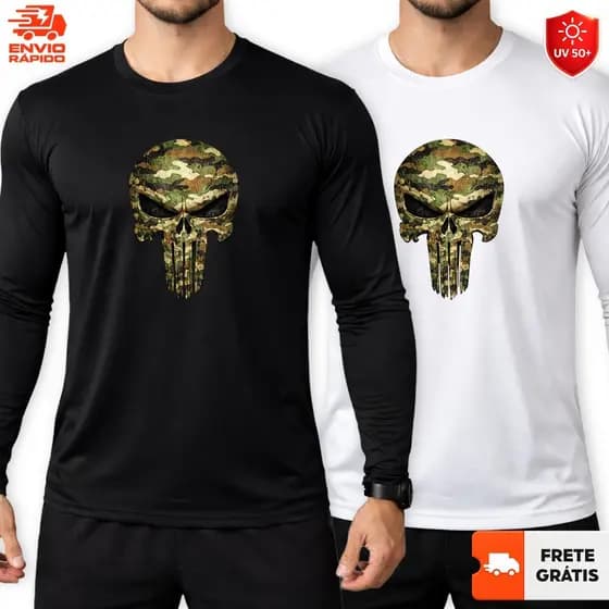 KIT 2 CAMISETAS Manga Longa JUSTICEIRO Dry-Fit Básica MMA Esportes Treino Academia LUTADOR Unissex