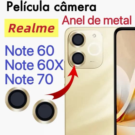 Kit 2 peças Películas De Câmera vidro temperado Para Motorola Note 60/60X/Note 70 Protetor De Lente Com Anel De Metal