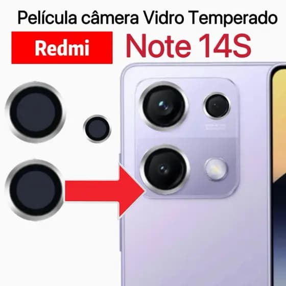 Kit 3 peças De Câmera Para Redmi Note 14S Protetor De Lente do celular Vidro Temperado Com Anel De Metal câmeras