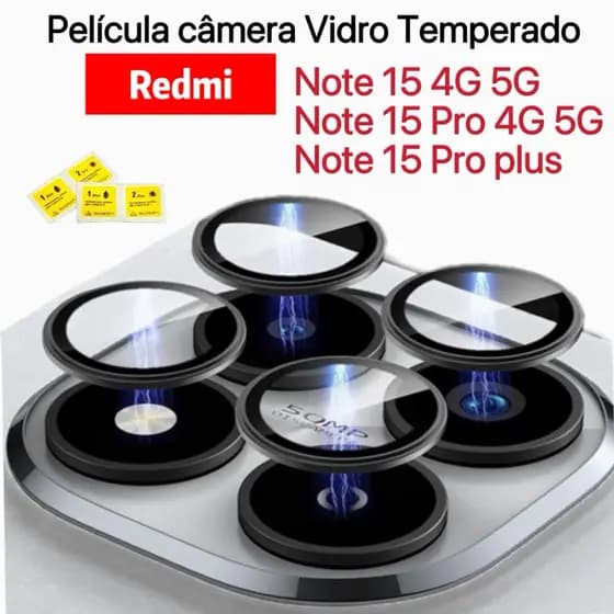 Película Câmera Para Redmi Note Note 15 4G 5G / Note 15 Pro / Note 15 Pro Plus Anel De Metal protetor lente Anti Risco